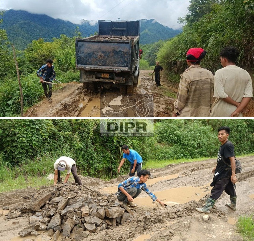Volunteers from Chessore repair the monsoon-damaged Hukir–Chessore Road on July 28. (DIPR Photo)